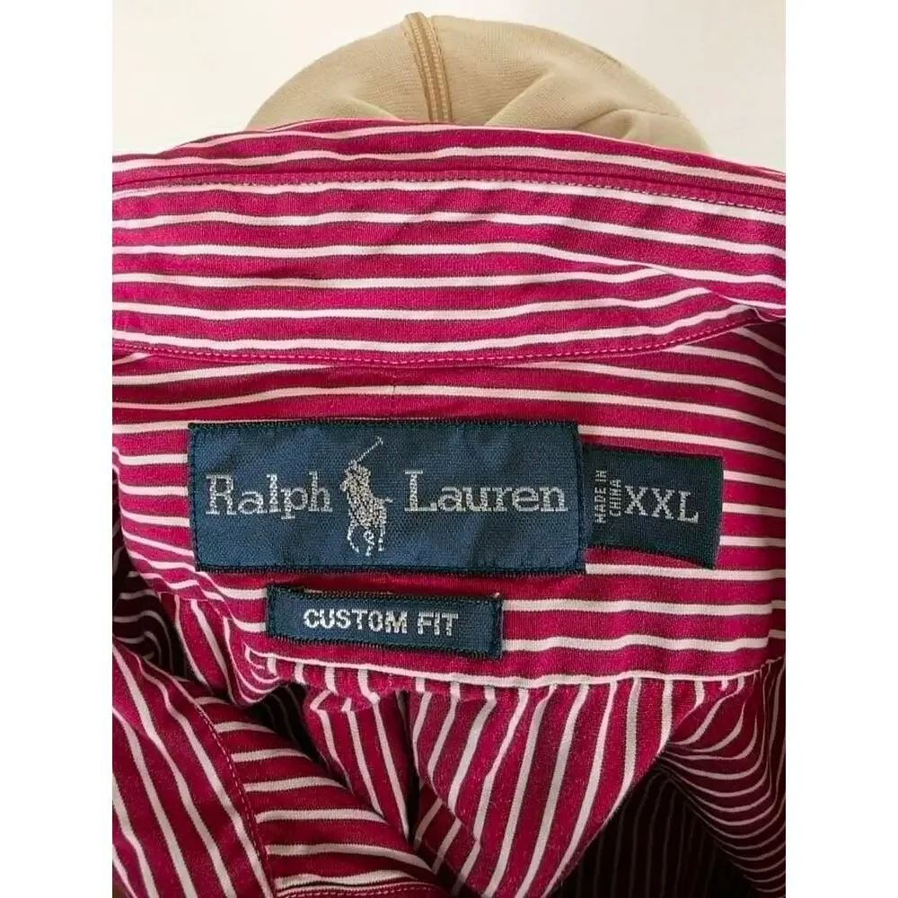 Polo Ralph Lauren Custom Fit Button Shirt Red White Stripe Men's XXL